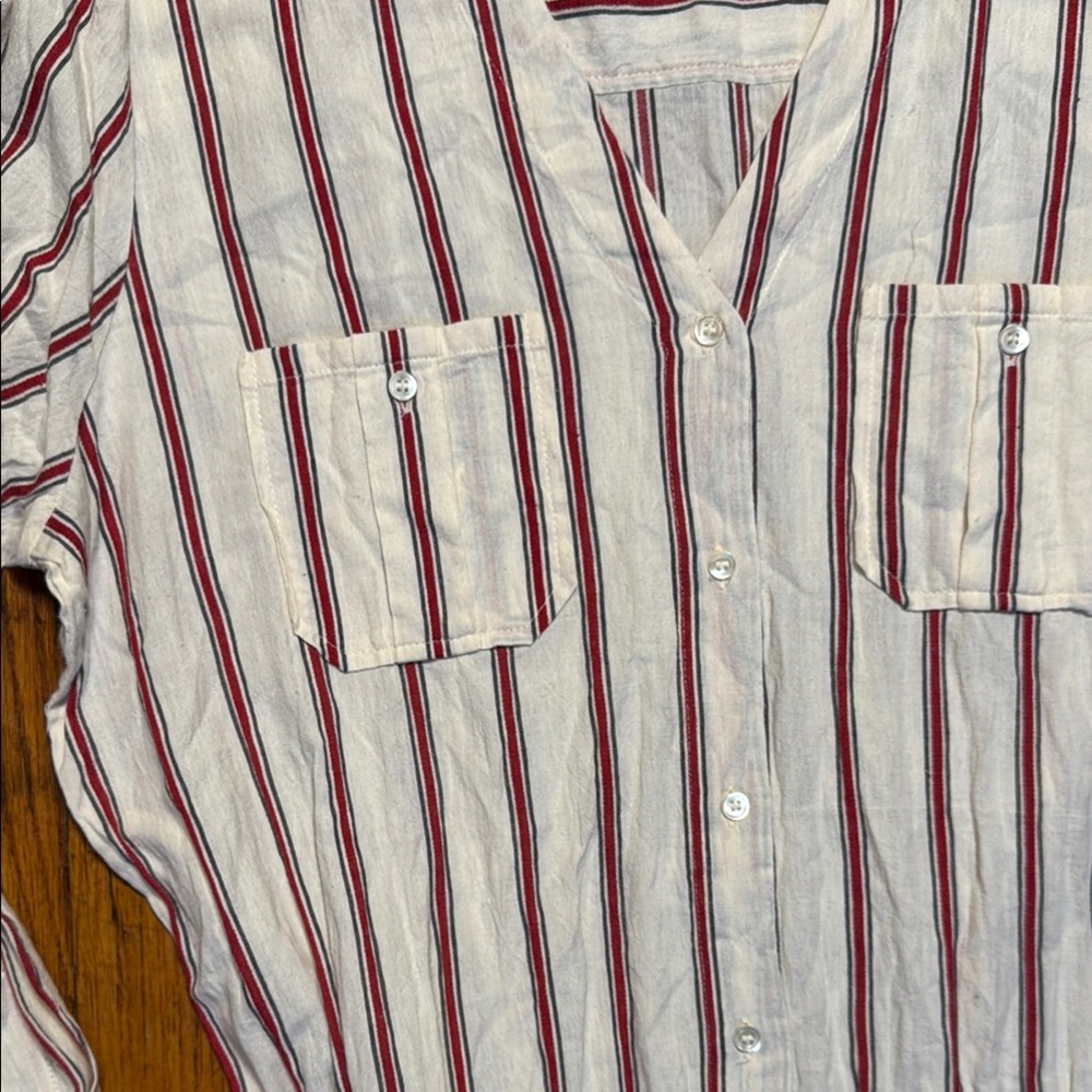 VANESSA BRUNO Women's 100% Cotton Striped V-Neck Button-Up Romper Comfy Size 42‎ - Picture 3 of 14
